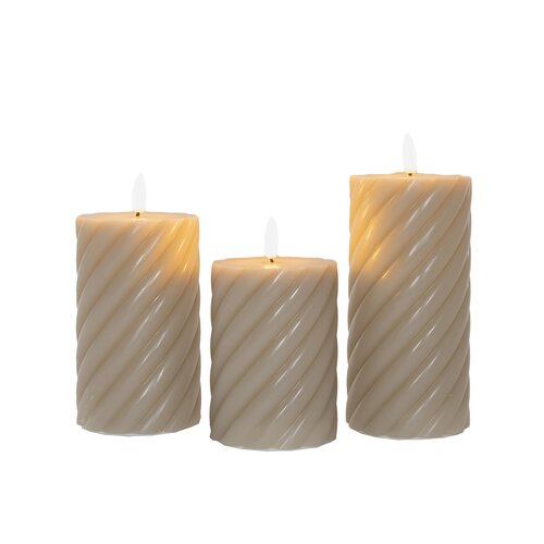 Anna’s Collection 3st. LED Swirl outdoor wax stompkaars taupe - Ø 7,5 x H 10/12,5/15 cm