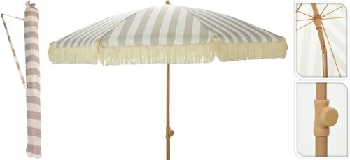 Stokparasol taupe/wit - D 200 cm
