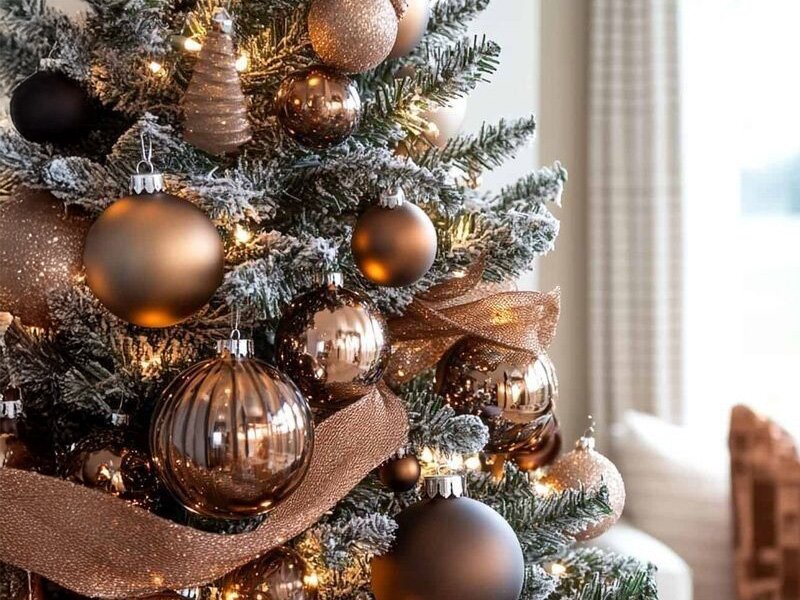 Hoe combineer je bruine kerstballen met andere kleuren in de boom?