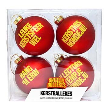 Snollebollekes kerstballen - Set van 4 á 8 cm