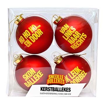 Snollebollekes kerstballen - Set van 4 á 8 cm