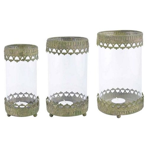 Aged Metal Green windlicht set/3