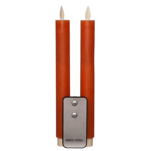 Anna’s Collection 2-pack LED rustiek wax dinerkaars oranje - H 23 cm - afbeelding 1