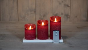 Anna’s Collection 3st. LED Rustiek wax stompkaars Bordeaux - Ø 7,5 x H 10/12,5/15 cm - afbeelding 3