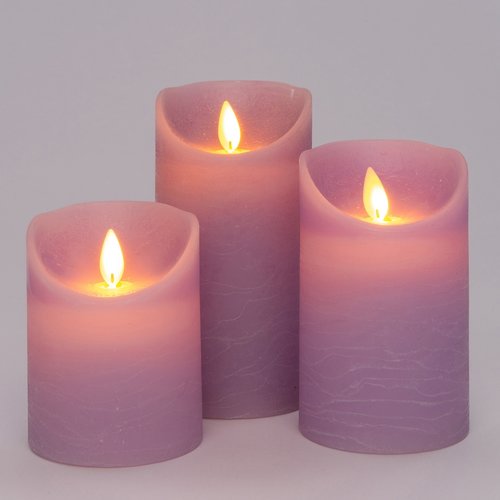 Anna’s Collection 3-pack LED rustiek wax stompkaars lila - Ø 7,5 x H 10/12,5/15 cm - afbeelding 1