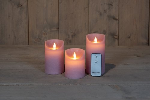 Anna’s Collection 3-pack LED rustiek wax stompkaars lila - Ø 7,5 x H 10/12,5/15 cm - afbeelding 2