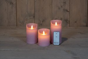 Anna’s Collection 3-pack LED rustiek wax stompkaars lila - Ø 7,5 x H 10/12,5/15 cm - afbeelding 2