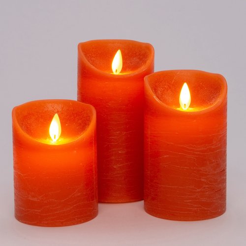 Anna’s Collection 3-pack LED stompkaars oranje - Ø 7,5 x H 10/12,5/15 cm - afbeelding 2