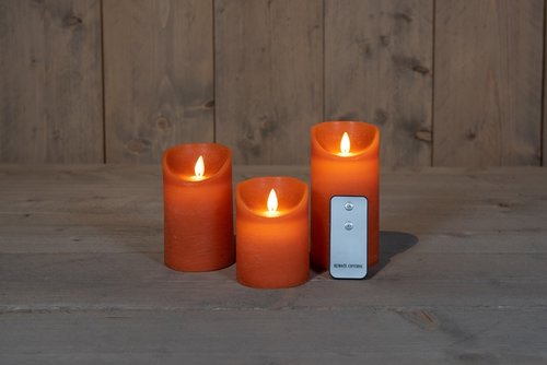 Anna’s Collection 3-pack LED stompkaars oranje - Ø 7,5 x H 10/12,5/15 cm - afbeelding 3
