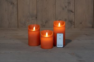 Anna’s Collection 3-pack LED stompkaars oranje - Ø 7,5 x H 10/12,5/15 cm - afbeelding 3