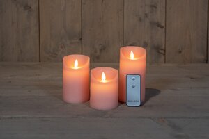 Anna’s Collection 3st. LED Rustiek wax stompkaars Roze - Ø 7,5 x H 10/12,5/15 cm - afbeelding 5