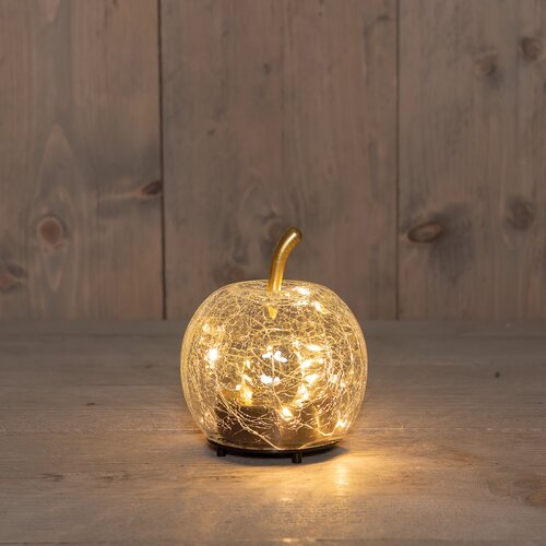 Anna's Collection Appel crackle glas met LED - B11xH12cm Transparant - afbeelding 2