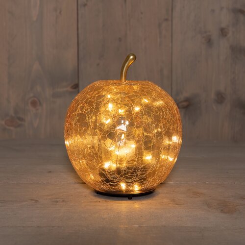 Anna's Collection Appel crackle glas met LED - B15xH17cm Amber - afbeelding 2