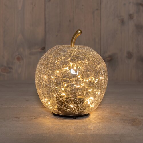Anna's Collection Appel crackle glas met LED - B15xH17cm Transparant - afbeelding 2