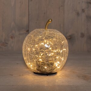 Anna's Collection Appel crackle glas met LED - B15xH17cm Transparant - afbeelding 2