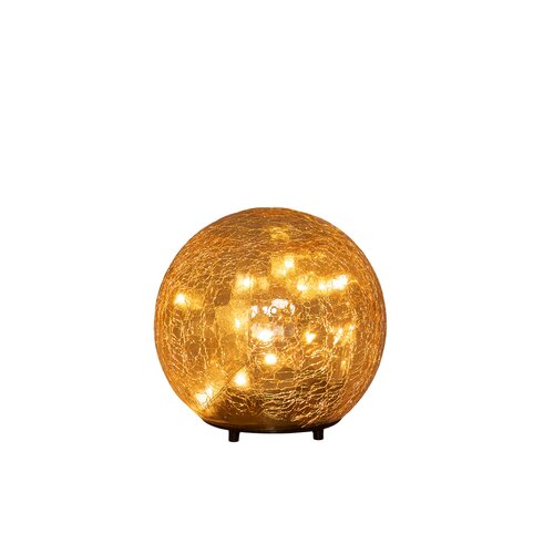 Anna's Collection Bal crackle glas met LED - D12cm Amber - afbeelding 1
