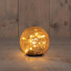 Anna's Collection Bal crackle glas met LED - D12cm Amber - afbeelding 2