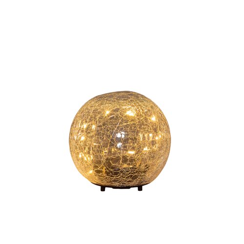 Anna's Collection Bal crackle glas met LED - D12cm Transparant - afbeelding 1