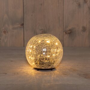 Anna's Collection Bal crackle glas met LED - D12cm Transparant - afbeelding 2