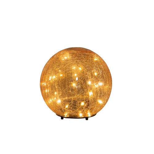 Anna's Collection Bal crackle glas met LED - D15cm Amber - afbeelding 1