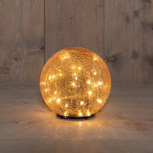 Anna's Collection Bal crackle glas met LED - D15cm Amber - afbeelding 2