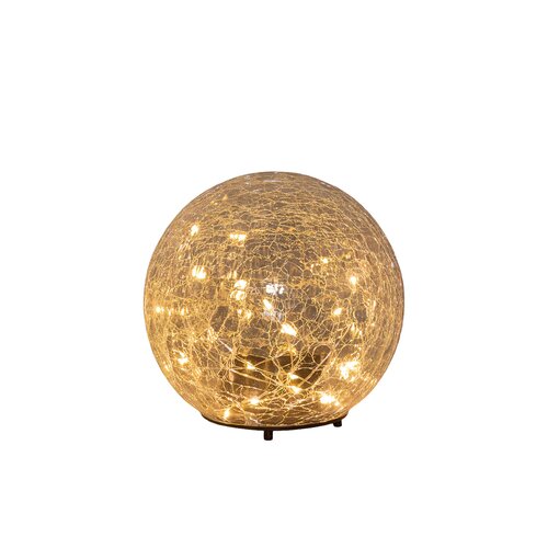 Anna's Collection Bal crackle glas met LED - D15cm Transparant - afbeelding 1