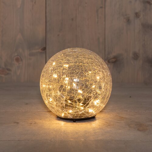 Anna's Collection Bal crackle glas met LED - D15cm Transparant - afbeelding 2