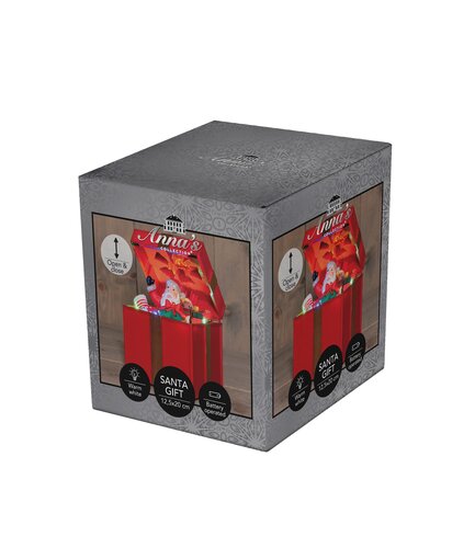 Anna's Collection Bewegend kerstcadeau LED - B12,5xH20cm Rood - afbeelding 1