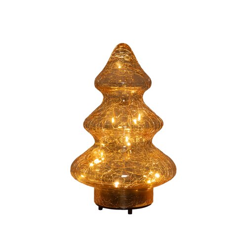 Anna's Collection Boom crackle glas met LED - B13xH21cm Amber - afbeelding 1