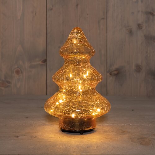 Anna's Collection Boom crackle glas met LED - B13xH21cm Amber - afbeelding 2