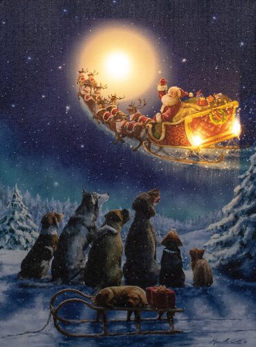 Anna's Collection Canvas 'Honden bij volle maan' met verlichting - B 30 x H 40 cm