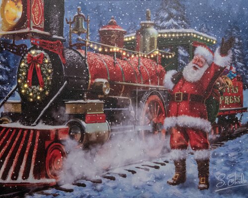 Anna's Collection Canvas 'Kersttrein' met verlichting - B 48 x H 38 cm
