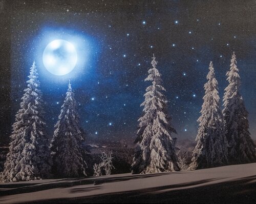 Anna's Collection Canvas 'Sterren en volle maan' met verlichting - B 40 x H 30 cm