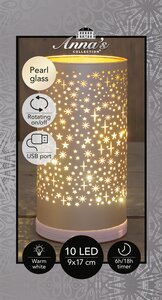 Anna's Collection Cilinder glas draaiend LED - B9xH17cm Mat champagne - afbeelding 3