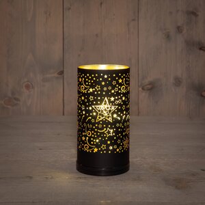 Anna's Collection Cilinder glas draaiend LED - B9xH17cm Zwart met sterren - afbeelding 2