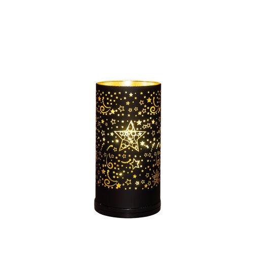 Anna's Collection Cilinder glas draaiend LED - B9xH17cm Zwart met sterren - afbeelding 4