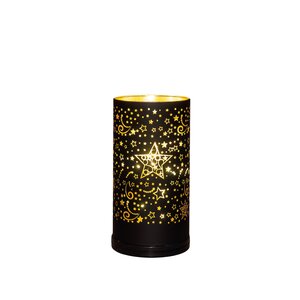 Anna's Collection Cilinder glas draaiend LED - B9xH17cm Zwart met sterren - afbeelding 4