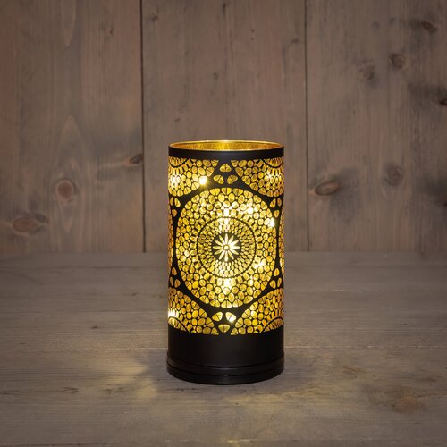 Anna's Collection Cilinder glas draaiend LED - B9xH17cm Zwart met cirkels - afbeelding 2