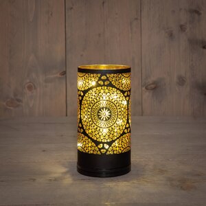 Anna's Collection Cilinder glas draaiend LED - B9xH17cm Zwart met cirkels - afbeelding 2
