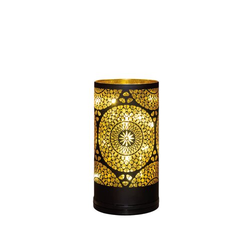 Anna's Collection Cilinder glas draaiend LED - B9xH17cm Zwart met cirkels - afbeelding 4