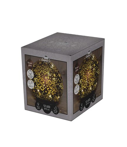 Anna's Collection Decoratiebal glas draaiend bruin met verlichting - D 15 cm - afbeelding 1
