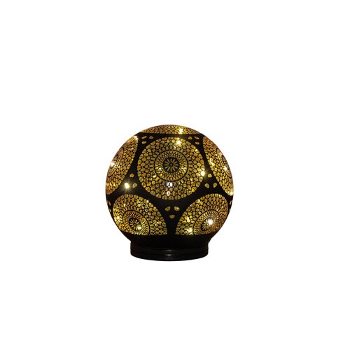 Anna's Collection Decoratiebal glas draaiend met cirkels zwart met verlichting - D 15 cm - afbeelding 1