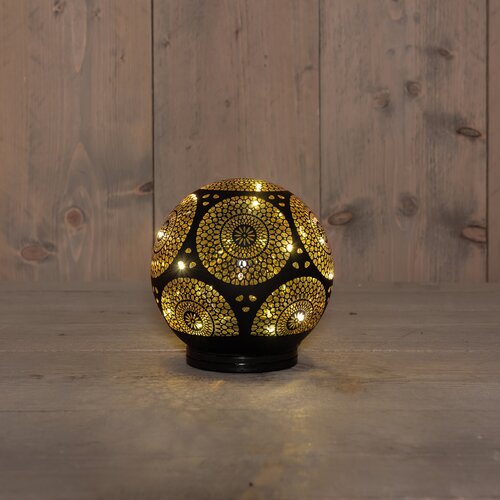 Anna's Collection Decoratiebal glas draaiend met cirkels zwart met verlichting - D 15 cm - afbeelding 2