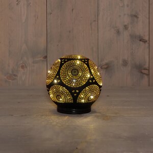 Anna's Collection Decoratiebal glas draaiend met cirkels zwart met verlichting - D 15 cm - afbeelding 2