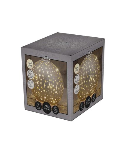 Anna's Collection Decoratiebal glas draaiend met sterren mat champagne met verlichting - D 15 cm - afbeelding 1