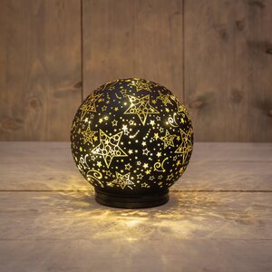 Anna's Collection Decoratiebal glas draaiend met sterren zwart met verlichting - D 15 cm - afbeelding 2