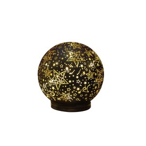 Anna's Collection Decoratiebal glas draaiend met sterren zwart met verlichting - D 15 cm - afbeelding 4