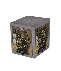 Anna's Collection Decoratiebal glas draaiend met sterren zwart met verlichting - D 15 cm - afbeelding 1