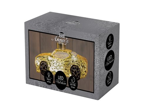 Anna's Collection Glazen auto met LED - L14,8xB7,4xH6cm Goud - afbeelding 2