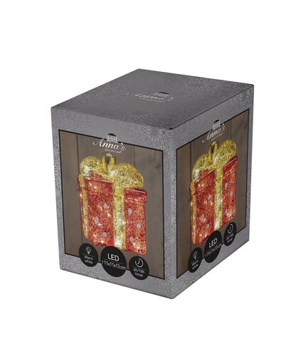 Anna's Collection Glazen cadeau met LED - B10,5xH13,3cm Rood - afbeelding 2